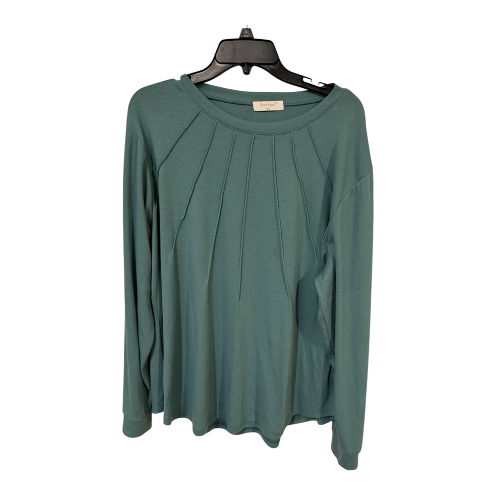 Rosvigor Pleated Tunic Top Teal Long Sleeve Crewneck 2XL - Picture 4 of 6